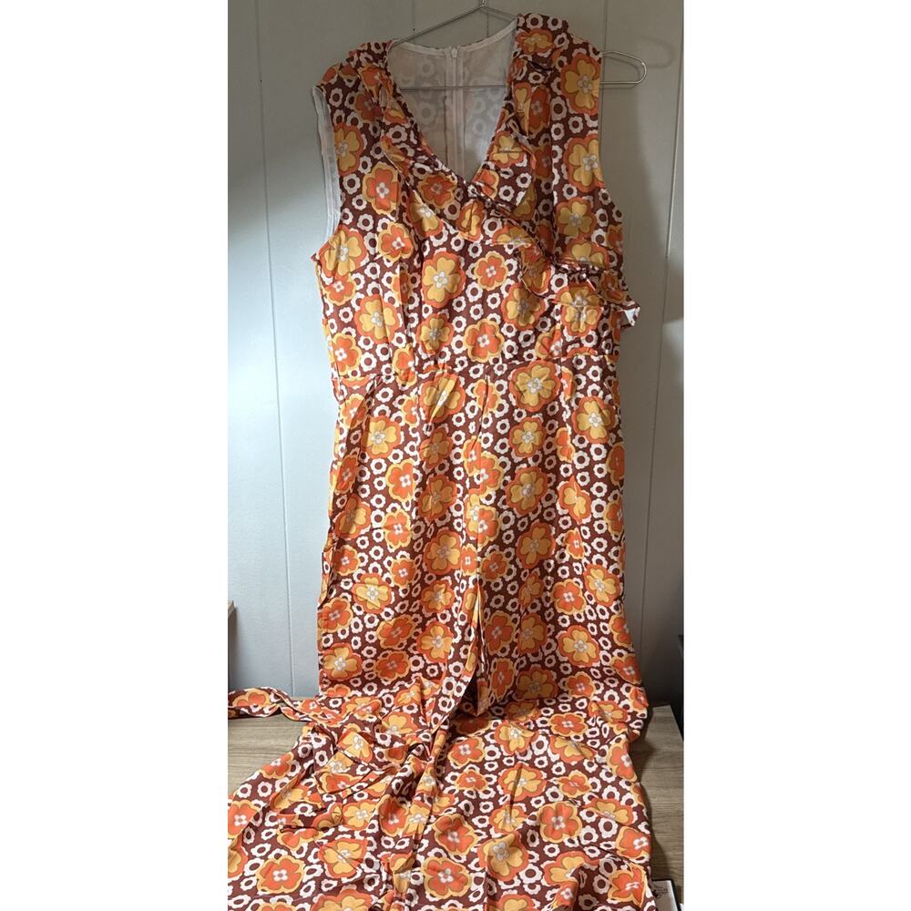 Retro Inspired Sleeveless Hipster Flower Jumpsuit Womens Size XL New ii